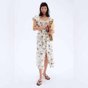 H&M Chic Floral Midi Dress in Cream